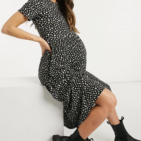 史上最も激安 Girl Wednesday S Maternity 小さいサイズから大きいサイズまで インポートブランド 女性 レディース ワンピース 水曜日のガールマタニティミディスモックドレス スマッジスポットプリント As Mhakfar Co Il