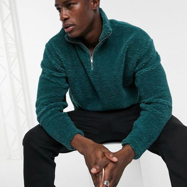 今年の新作から定番まで スウェット トレーナー Asos Asos エイソス Asos 小さいサイズから大きいサイズまで インポートブランド 男性 メンズ トップス Designオーバーサイズのハーフジップスウェットシャツ ディープグリーンのテディボーグ Lombardionline It