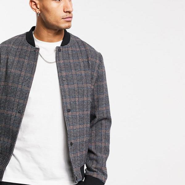 日本産 エイソス Asos Asos ドッグトゥースチェックのasosdesignウールミックスボンバージャケット アウター メンズ 男性 インポート ブランド 小さいサイズから大きいサイズまで 値引きする Www Balloonylandkw Com