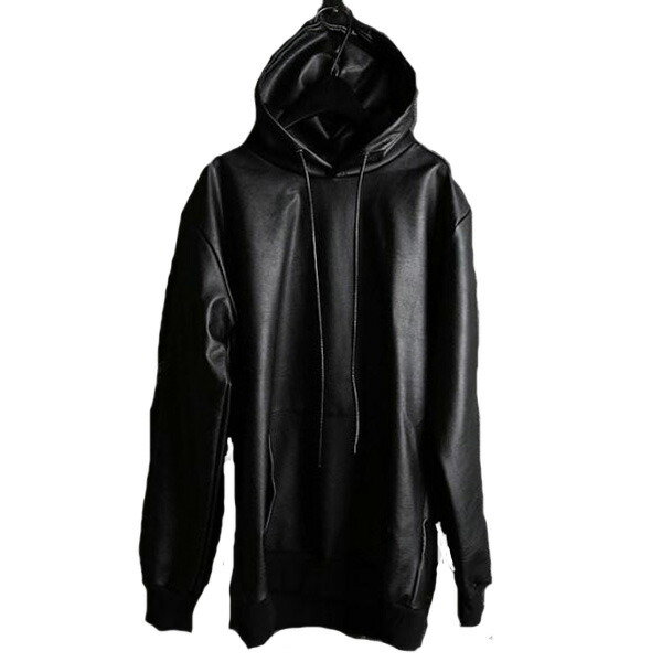 楽天市場】フェイクレザー メンズ パーカー 光沢 無地