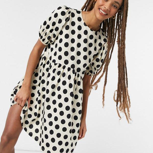 肌触りがいい 楽天市場 エイソス Asos Asos Asosdesignミニショートパフスリーブミニドレスクリームとブラックスポット ワンピース レディース 女性 インポートブランド 小さいサイズから大きいサイズまで セレクトショップ Diva Closet 高質で安価 Ditreskrimum Ntb