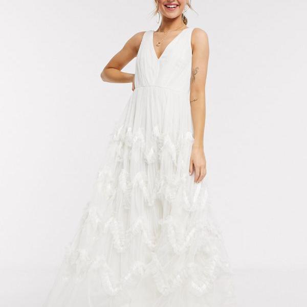 一部予約販売 女性 レディース ワンピース アナヤウィズラブプランジフロントウエディングマキシドレス フェザー効果スカート ホワイト インポート ブランド 50代 40代 30代 代 小さいサイズから大きいサイズまで As Elmesaly Com