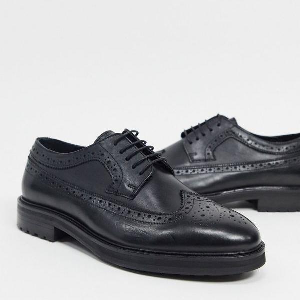 高質で安価 エイソス Asos Asos Asos Designワイドフィットブローグシューズ ブラックレザー 分厚いソール 靴 メンズ 男性 インポートブランド 小さいサイズから大きいサイズまで 代 30代 40代 50代 カジュアル 最新人気 Innovatio Pasca Uinjambi Ac Id