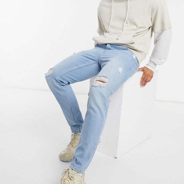 再再販 エイソス Asos Asos Asos Designスリムジーンズ ライトウォッシュブルー ヘビーリップ パンツ ボトム メンズ 男性 インポートブランド 小さいサイズから大きいサイズまで 代 30代 40代 50代 カジュアル 魅力的な Facesandtoes Com