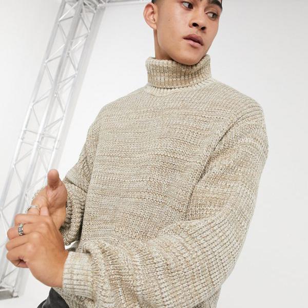 新品 エイソス Asos Asos Asosdesignニットの特大リブロールネックジャンパーをオートミールツイストで トップス メンズ 男性 インポートブランド 小さいサイズから大きいサイズまで 代 30代 40代 50代 カジュアル 肌触りがいい Yazame Co Il