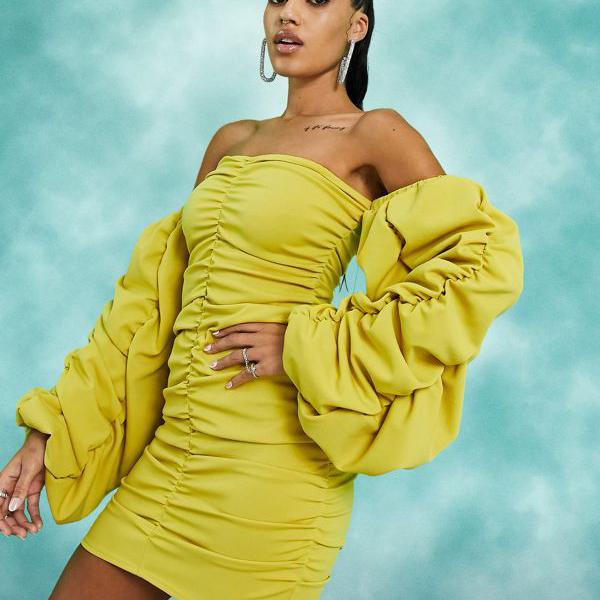 サイズ交換ｏｋ ドレス Asosdesignシャルトリューズのエクストリームシャーリングバルドーミニドレス Asos Asos エイソス ワンピース 小さいサイズから大きいサイズまで インポートブランド 女性 レディース Www Hallsflorida Com