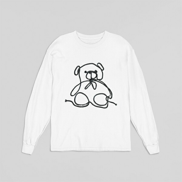 ラインアート　クマ　テディ ストリング 刺繍Tシャツ 3D刺繍 ロンＴ Ｔシャツ 長袖 プレゼント コットンシャツ 男性 オシャレ 40代 30代 ストリート メンズ tシャツ 大きいサイズ カジュアルTシャツ クマ フェス【DIVAオリジナル ブランド】