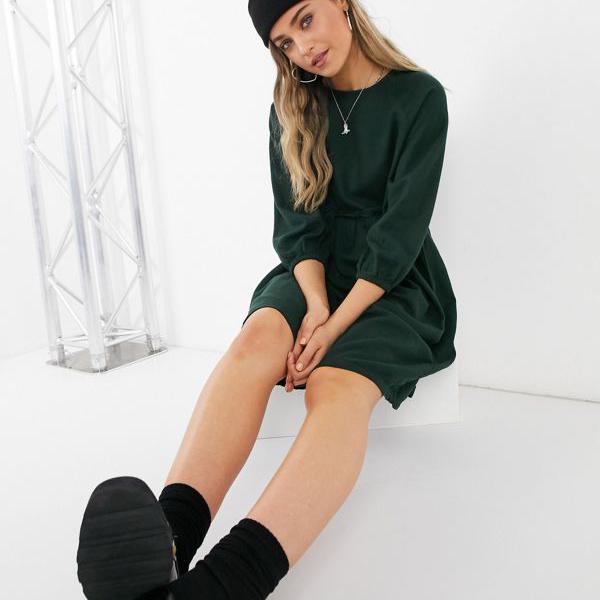 レディースファッション ワンピース 最新作の ダークグリーンのモンキソルコットンミニスモックドレス Monki モンキ ワンピース 小さいサイズから大きいサイズまで インポートブランド 女性 レディース Coloradomaternalmentalhealth Org