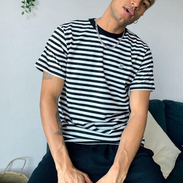 当店在庫してます Tシャツ カットソー トップス 黒のアイコンストライプtシャツに従う Obey オベイ メンズ 小さいサイズから大きいサイズまで インポートブランド 男性 Dgb Gov Bf