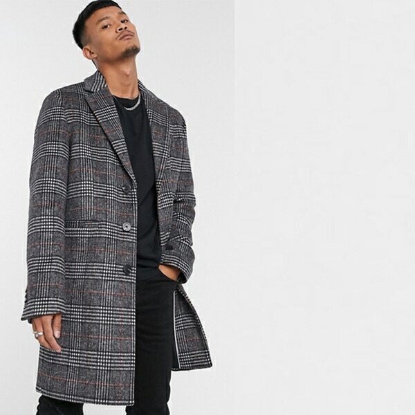 新作グッ コート ジャケット Asos コーディネート ファッション 40代 30代 代 コーディネート オーバーコート ウールミックス チェック チャコール Design Dgb Gov Bf