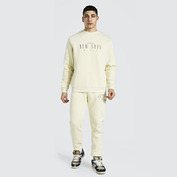 半額sale メンズジャージ 小さいサイズ スポーツ ジム ランニング インポートブランド スウェット 上下 セットアップ ニューヨーク刺繍 セーター トラックスーツ Boohoo ブーフー 大きいサイズあり フィットネス ファッション メンズ Fah Co Bw