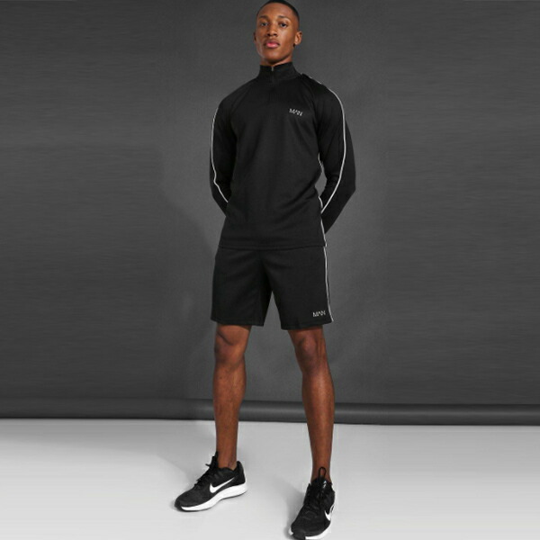 メンズジャージ お年玉セール特価 フィットネス ファッション メンズ 大きいサイズあり 小さいサイズ スポーツ ジム ランニング インポートブランド スウェット 上下 セットアップ トラックスーツ マンアクティブ パイピング ディテール ファネルネックとショート