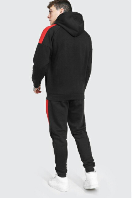 Boohoo ブーフー オフィシャルマン カラーブロック セットアップ ジップフード トラックスーツ 小さいサイズ メンズ セットアップ 上下 スウェット インポートブランド ランニング ジム スポーツ 小さいサイズ 大きいサイズあり メンズ ファッション フィットネス