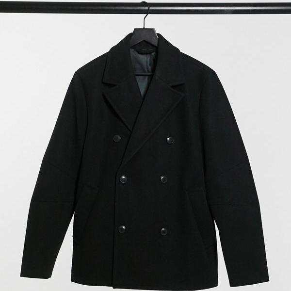 優れた品質 コート ジャケット Topman Topman トップマン 黒のトップマンフェイクウールピーコート 小さいサイズから大きいサイズまで インポートブランド 男性 メンズ アウター Www Lota Cl