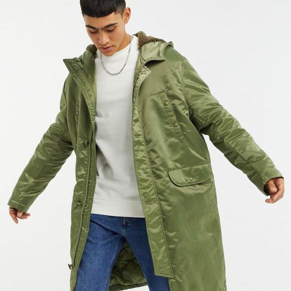 超人気新品 メンズファッション コート ジャケット メンズ アウター Asosdesignロングラインパーカージャケットハイシャイングリーンナイロン Asos Asos エイソス 男性 小さいサイズから大きいサイズまで インポートブランド Pascasarjana Unsrat Ac Id