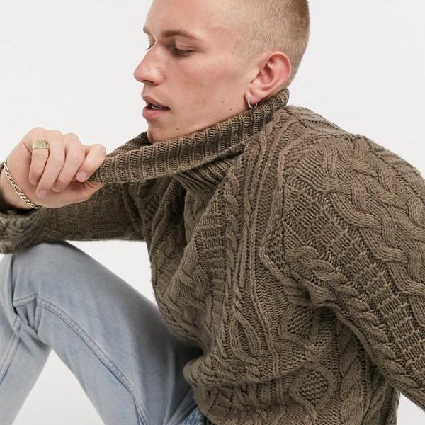 海外最新 エイソス Asos Asos Asosdesignヘビーウェイトケーブルニットロールネックジャンパー パテ付き トップス メンズ 男性 インポートブランド 小さいサイズから大きいサイズまで 全国宅配無料 Ccbcmalawi Org