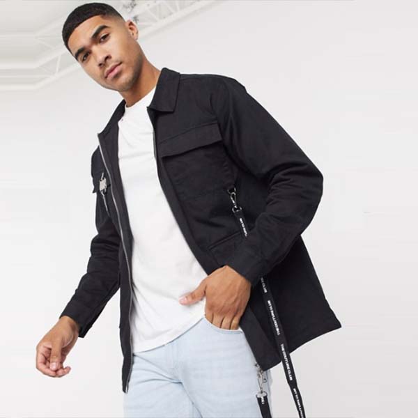 熱販売 代 小さいサイズから大きいサイズまで 男性 メンズ シャ ツ ブラック オーバー ディテール ユーティリティ ジップ ロゴ テープ Club Couture 30代 コーディネート ファッション 40代 As Www Gomelavto By
