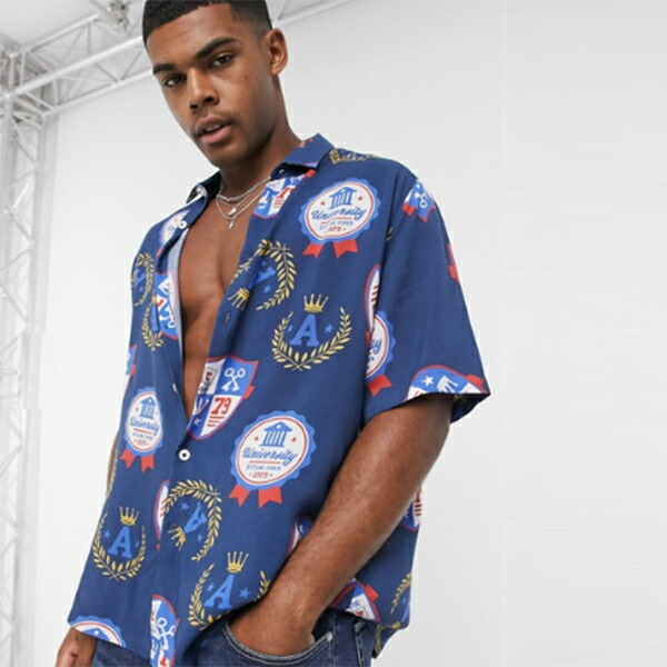 新しく着き レギュラー Design Asos フィット コーディネート ファッション 40代 30代 代 男性 メンズ プリント トップス 半袖 カレッジ シャツ アメリカン As Minder Com Tr