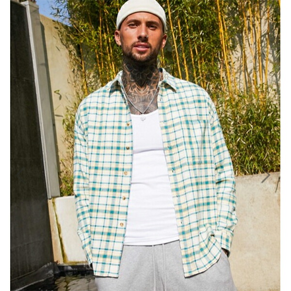 21秋冬新作 コーディネート ファッション 40代 30代 代 男性 トップス メンズ チェックシャツ 特大 フランネル ブラッシュド グリーン 90年代 Design Asos Asos エイソス As Smktekmuhlimboto Sch Id