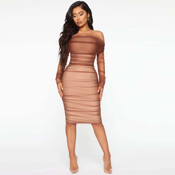 残りわずか 楽天市場 La発 Fashion Nova ファッションノバ オフショルダー 長袖 シャーリング メッシュ パーティー ワンピース ミディアム丈 パーティードレス 代 30代 40代 ファッション 大人カジュアル インポート ブランド レディース お洒落 結婚式