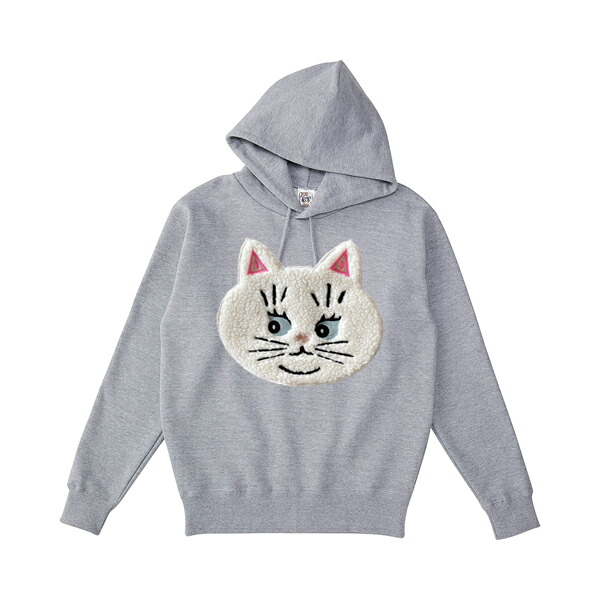 猫グッズ もこもこ　ぷくぷく ふわふわ　ワッペン 猫 ネコ キャット ぶすネコ刺繍 パーカー フード 3D刺繍 長袖 トップス 男性 女性オシャレレディース メンズ 大きいサイズ 親子コーデ リンクコーデ 双子コーデ バレンタイン クリスマス｜セレクトショップ　Diva　Closet