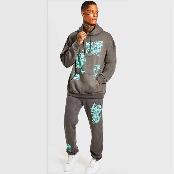 Boohoo ブーフー グラフィティフード パーカー ジョガーパンツ スウェットパンツ トラックスーツ セットアップ 2ピース 上下 ブランド トラックスーツ スウェット インポートブランド ランニング ジム スポーツ 小さいサイズ 大きいサイズあり メンズ ファッション Slita Lk