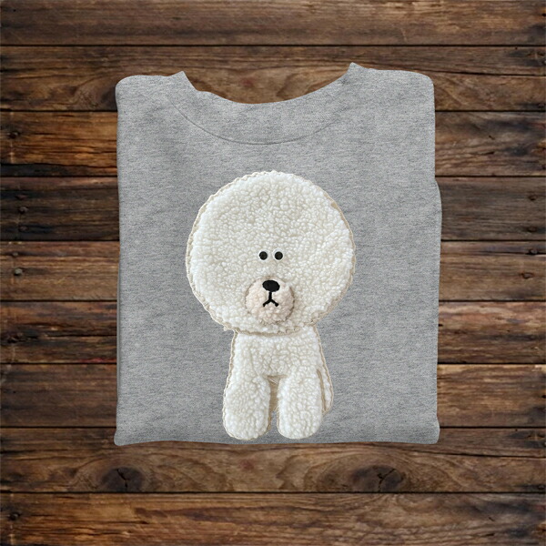 キャラ目プードル 犬 dog ドッグ　もこぷくふわワッペン トイプードル 刺繍 ぬいぐるみ風 3D刺繍 刺繍 トレーナー スウェット 長袖 男性 女性 レディース メンズ 大きいサイズ 親子コーデ リンクコーデ 双子コーデ バレンタイン クリスマス 誕生日 プレゼント 父の日 母の日