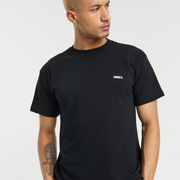 返品不可 Tシャツ カットソー トップス 黒の金星のバックプリントヘビー級tシャツに従う Obey オベイ メンズ 小さいサイズから大きいサイズまで インポートブランド 男性 Dgb Gov Bf