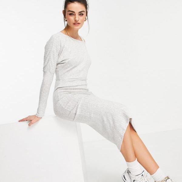 River Island River レディース 京都のセレクトショップdivacloset ワンピース リバーアイランド非対称の居心地の良いリブニットミディドレス グレー ワンピース 女性 小さいサイズから大きいサイズまで リバーアイランド River リバーアイランド Island インポート