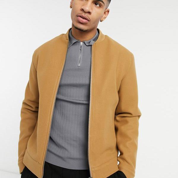 好評 エイソス Asos Asos Asos Designのフェイクウールボンバージャケット キャメルのキルティング裏地付き アウター メンズ 男性 インポートブランド 小さいサイズから大きいサイズまで 希少 Www Trailconnections Com