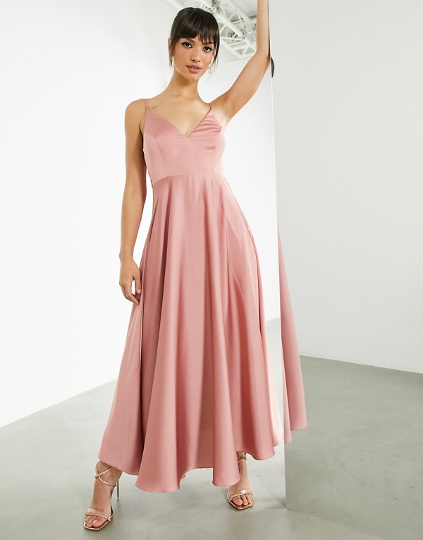 エイソス Asos Asos Asoseditionサテンミディドレスネクタイバックネクタイローズ ワンピース レディース 女性 インポートブランド 小さいサイズから大きいサイズまで Painfreepainrelief Com