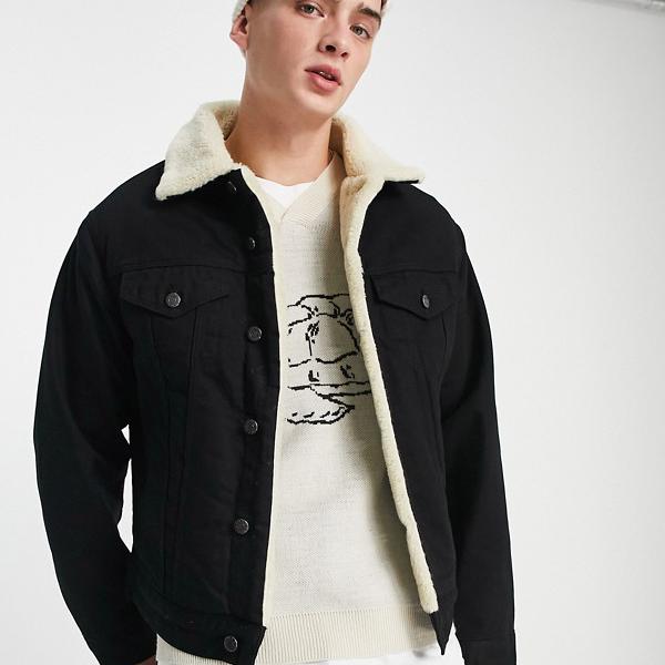 コート ジャケット エイソス Asos Asos Asos Design クラシック デニム ジャケット ボルグ ライニング ブラック アウター メンズ 男性 インポートブランド 小さいサイズから大きいサイズまで セレクトショップ Diva Closet