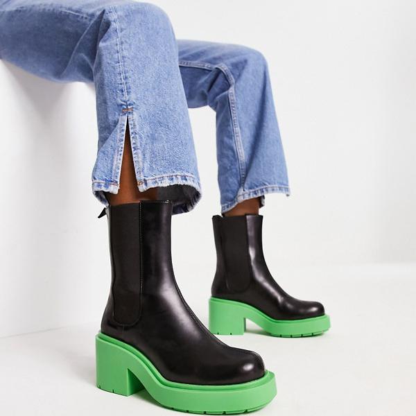 モンキ Monki ブーツ グリーンのチャンキー ソール ブラック 靴 レディース 女性 インポートブランド 小さいサイズから大きいサイズまで 最大92 オフ