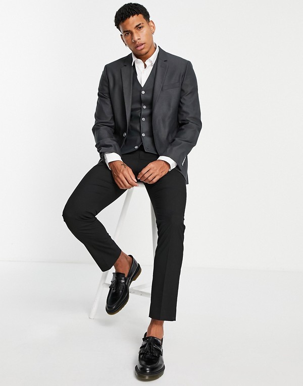 エイソス Asos Asos Asosdesignスマートオックスフォードスキニースーツジャケットミッドグレー アウター メンズ 男性 インポートブランド 小さいサイズから大きいサイズまで Umu Ac Ug