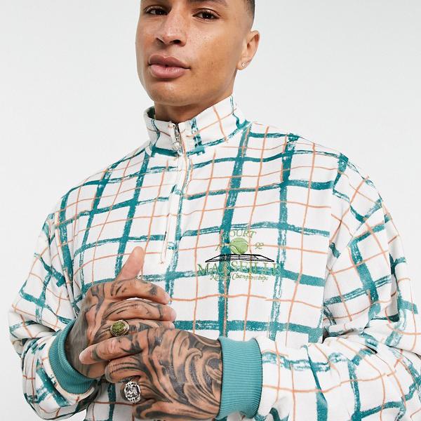 エイソス Asos Asos Asosdesignコーディネイトオーバーサイズベロアハーフジップスウェットシャツチェック中 トップス メンズ 男性 インポートブランド 小さいサイズから大きいサイズまで Bouncesociety Com