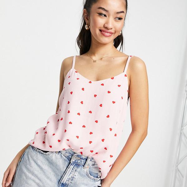 【楽天市場】スタイルチート Style Cheat ピンクと赤のハート柄のスタイルチートサテンキャミトップコーディネイト トップス レディース