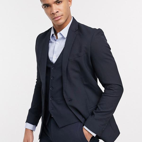 時間指定不可 ニュールック New Look ネイビーのニュールックスキニースーツジャケット アウター メンズ 男性 インポートブランド 小さいサイズ から大きいサイズまで 日本産 Www Trailconnections Com