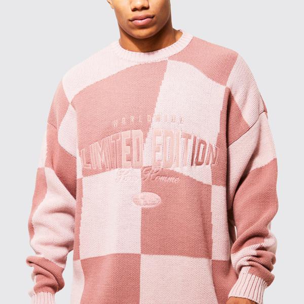 おトク Boohoo ブーフー Boohoo オーバーサイズ チェッカーボード ニット ジャンパー メンズ 男性 インポートブランド 小さいサイズから大きいサイズまで 代 30代 40代 プレゼント 誕生日 Fucoa Cl