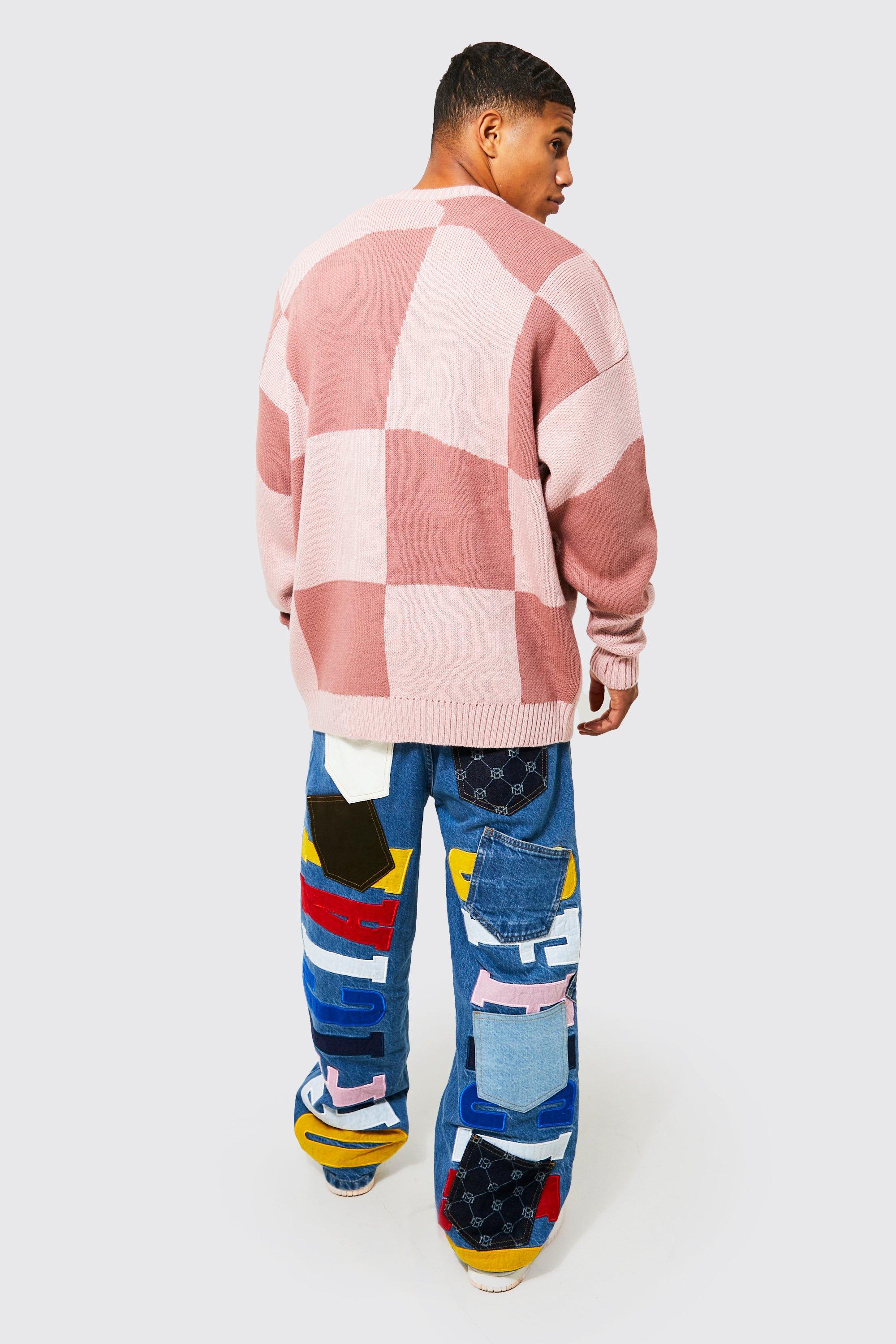 おトク Boohoo ブーフー Boohoo オーバーサイズ チェッカーボード ニット ジャンパー メンズ 男性 インポートブランド 小さいサイズから大きいサイズまで 代 30代 40代 プレゼント 誕生日 Fucoa Cl