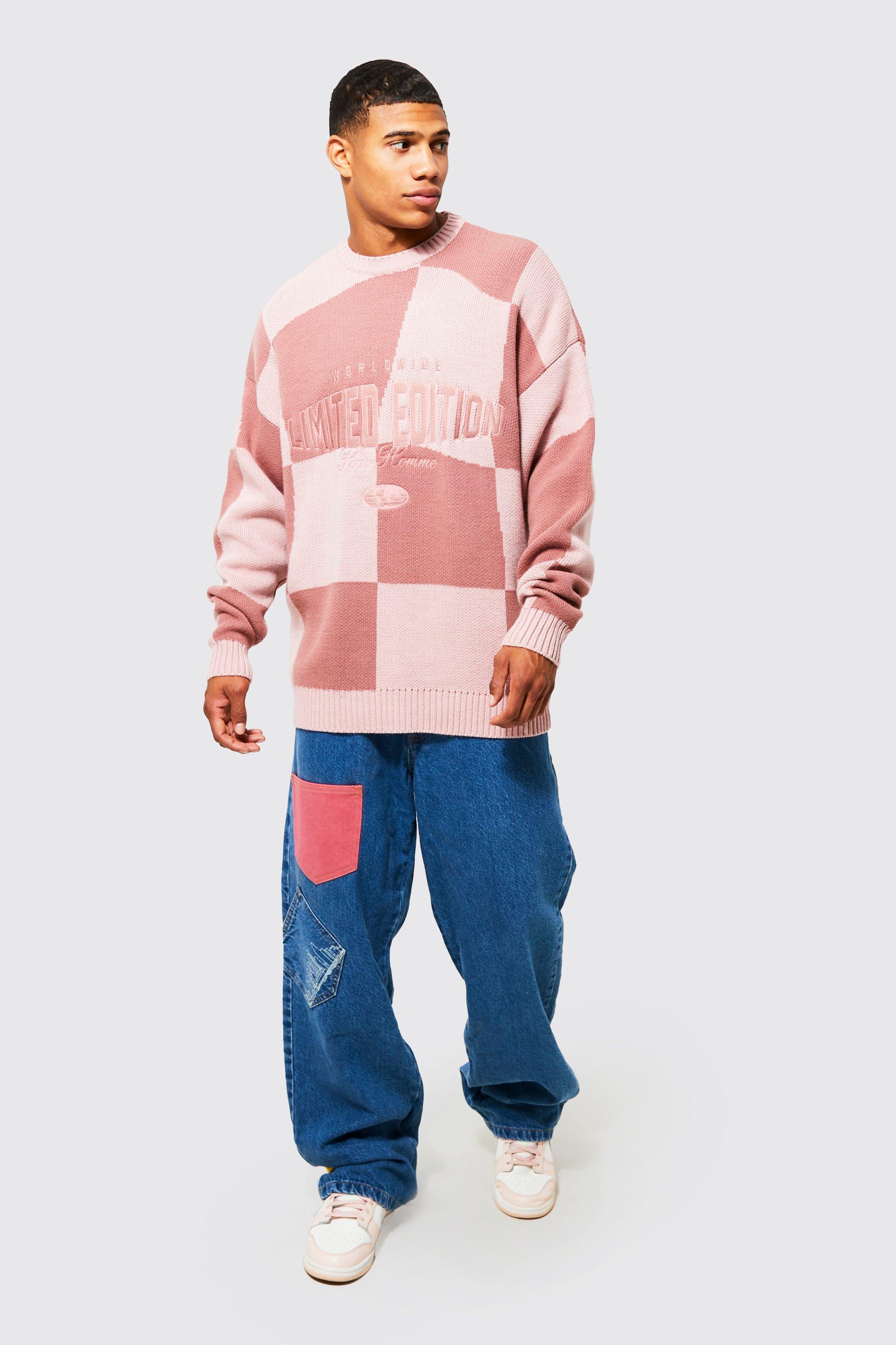 おトク Boohoo ブーフー Boohoo オーバーサイズ チェッカーボード ニット ジャンパー メンズ 男性 インポートブランド 小さいサイズから大きいサイズまで 代 30代 40代 プレゼント 誕生日 Fucoa Cl