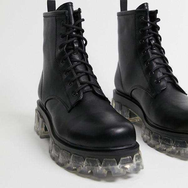 コイフットウェア Koi Footwear Koi ビーガン チャンキー レースアップ ブーツ ブラック クリア ソール 靴 メンズ 男性 インポート ブランド 小さいサイズから大きいサイズまで Psicologosancora Es