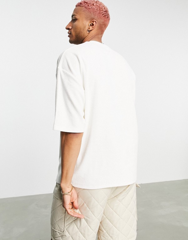 エイソス Asos Asos Asos Design オフホワイトタオル地オーバーサイズtシャツ トップス メンズ 男性 インポートブランド 小さいサイズから大きいサイズまで septicin Com