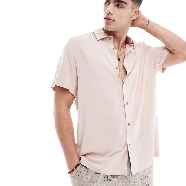エイソス ASOS asos ASOS DESIGN リラックス ビスコース シャツ ダスティピンク トップス メンズ 男性 インポートブランド 小さいサイズから大きいサイズまで