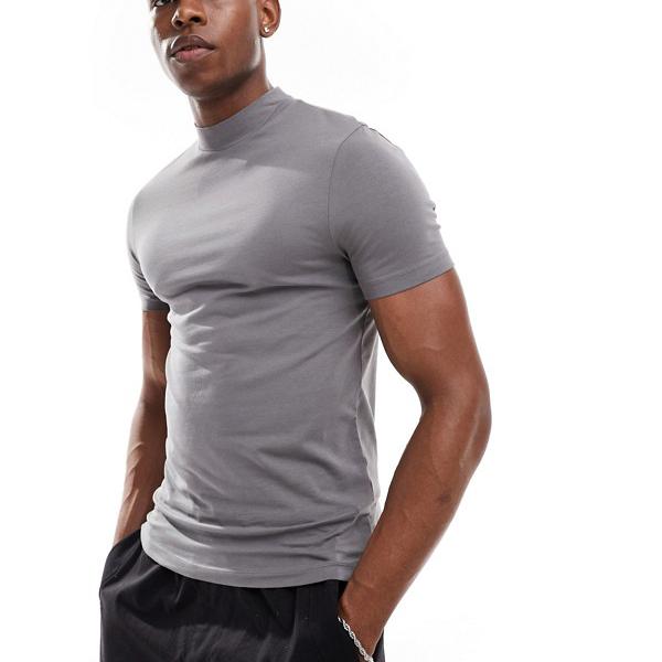 エイソス ASOS asos ASOS DESIGN マッスルフィット タートルネック Tシャツ チャコール トップス メンズ 男性 インポートブランド 小さいサイズから大きいサイズまで の商品写真
