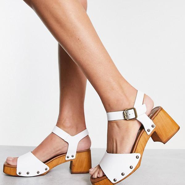 Kouhyou Ni 小さいサイズから大きいサイズまで Schuhtawnyレザー2パーツクロッグサンダルホワイト Schuh 女性 靴 サンダル Drprempillay Org