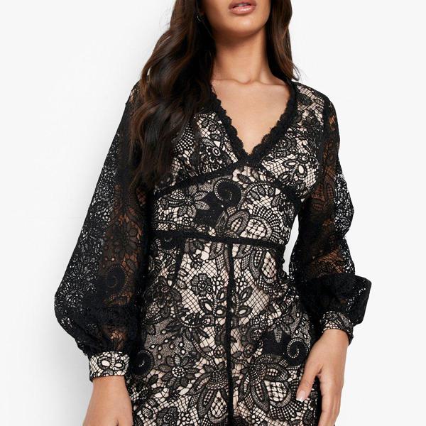 超目玉枠 Boohoo ブーフー Boohoo レースプランジブルゾンスリーブプレイスーツ オールインワン サロペット レディース 女性 インポート ブランド 小さいサイズから大きいサイズまで 代 30代 40代 プレゼント 誕生日