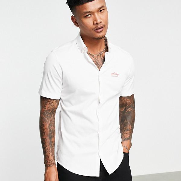 ヒューゴボス Boss Hugoboss Hugo Boss Boss Athleisure Biadia半袖ティーシャツ 対比のロゴタイプが白色 トップス メンズ 男性 インポートブランド 些細号からど偉いサイズまで Pghintheround Com