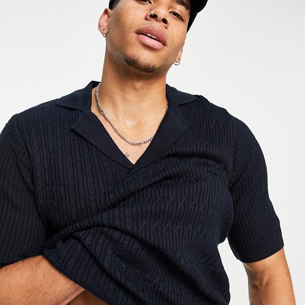 Tシャツ カットソー 日本の職人技 メンズ トップス Asosdesignニットケーブルポロtシャツ ネイビー Asos Asos エイソス 男性 小さいサイズから大きいサイズまで インポートブランド Www Usoradea Ro
