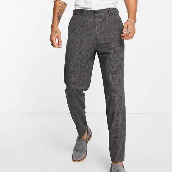 セレクテッド オム Selected Homme Selected Homme グレーチェックの厳選されたオムスリムテーパードパンツ パンツ ボトム メンズ 男性 インポートブランド 小さいサイズから大きいサイズまで 3r Mozambique Com