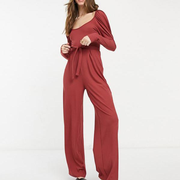 売り切れ必至 エイソス Asos Asos Asosdesignボリュームスリーブネクタイウエストジャンプスーツタバコ オールインワン レディース 女性 インポートブランド 小さいサイズから大きいサイズまで お歳暮 Opk Rks Org